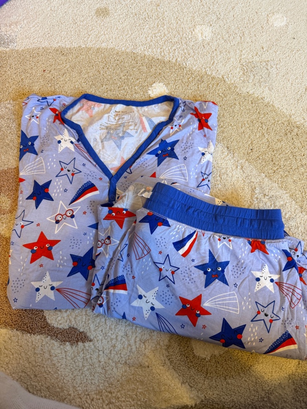 Little Sleepies Blue Red White Star Print Pajama Set